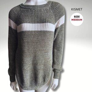 KIZER Olive & White Striped Knit Sweater – Size Medium